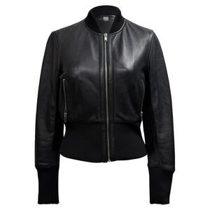Maje Bloti Cropped Wide-Hem Bomber Jacket In Black Leather